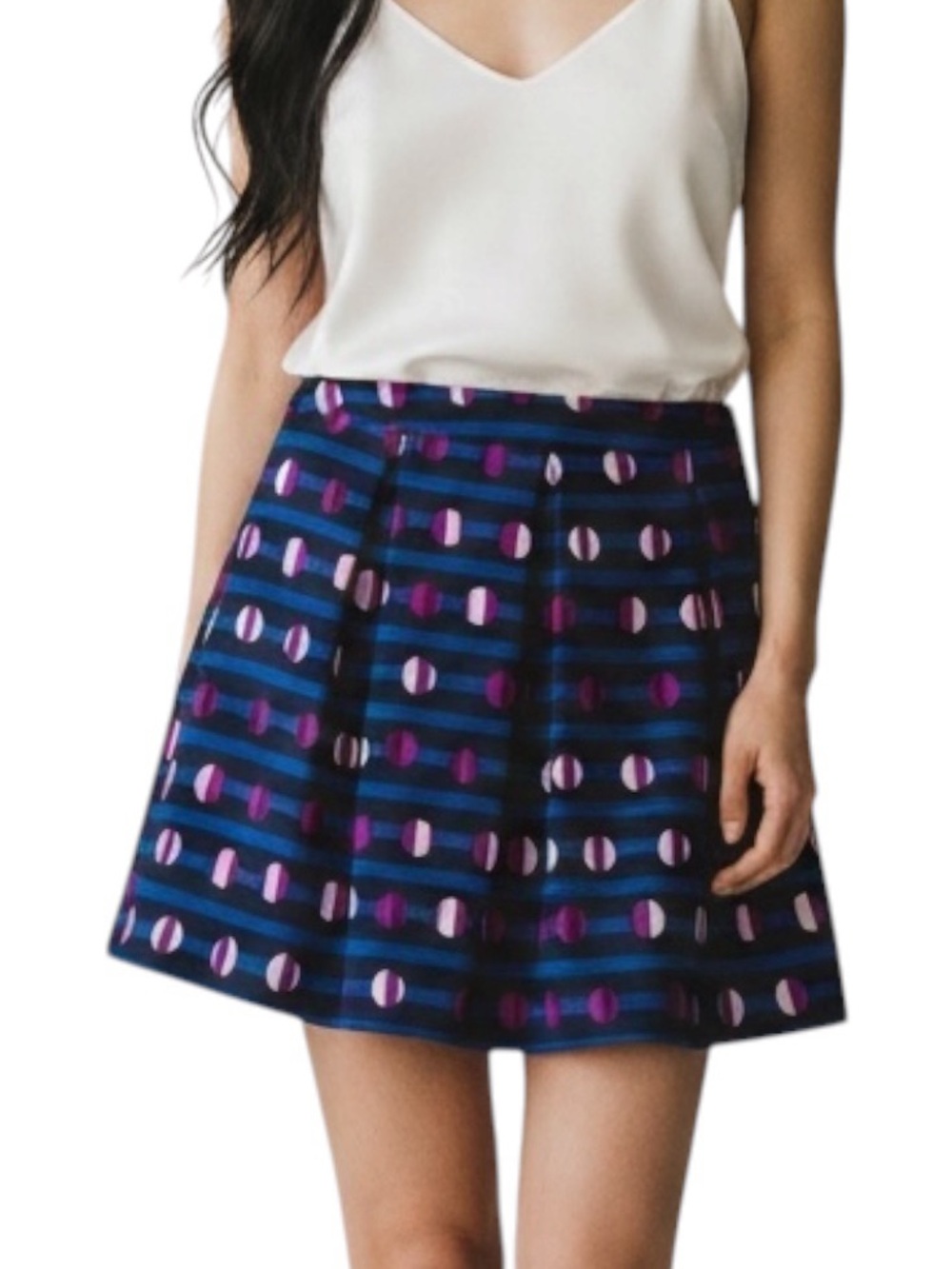 Cynthia Rowley Blue Print Pleated Full Skirt Size 10